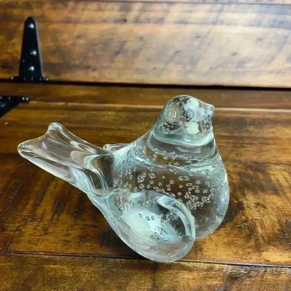 Vintage Clear Art Glass Bird Paperweight Figurine Controlled Bubbles Bullicante - Picture 3 of 8